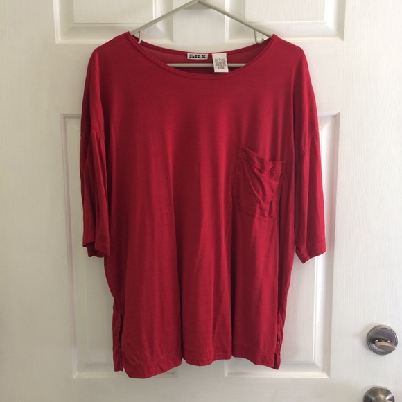 Silx red 100% silk boxy cropped pocket tee shirt - Picture 1 of 4